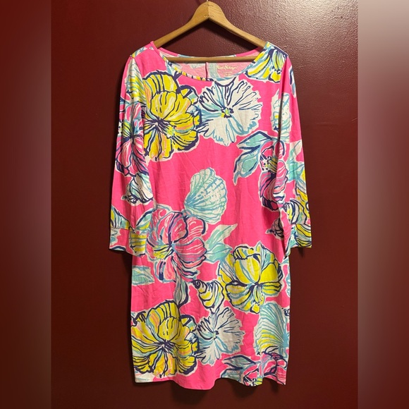 Lilly Pulitzer Dresses & Skirts - Lilly Pulitzer ‘Swept by the Tides’ Marlowe Dress Size L Hot Pink Floral Shells